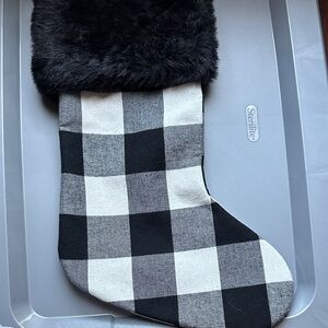 Black and white checked Christmas stocking